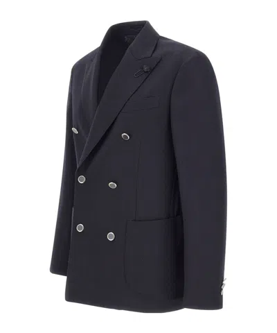 Lardini Herringbone-pattern Double-breasted Blazer In Black