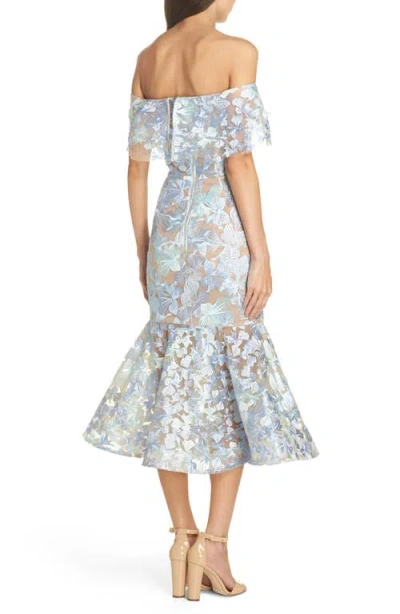 Bronx And Banco Butterfly Embroidered Off The Shoulder Mermaid Dress In Blue