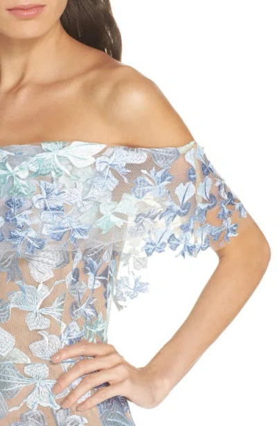 Bronx And Banco Butterfly Embroidered Off The Shoulder Mermaid Dress In Blue