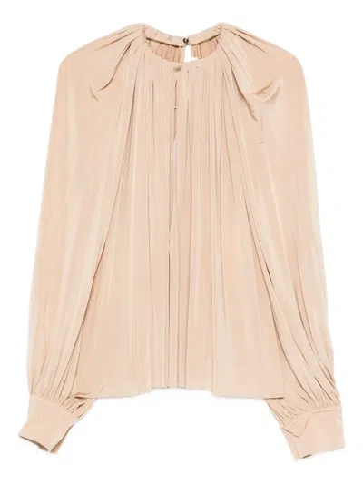 Ferragamo Gathered Long-sleeve Blouse In Neutral