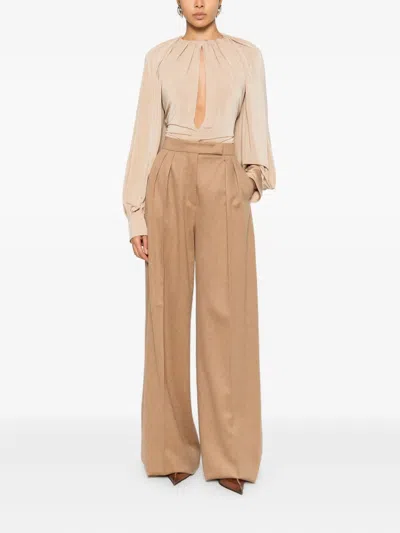 Ferragamo Gathered Long-sleeve Blouse In Neutral