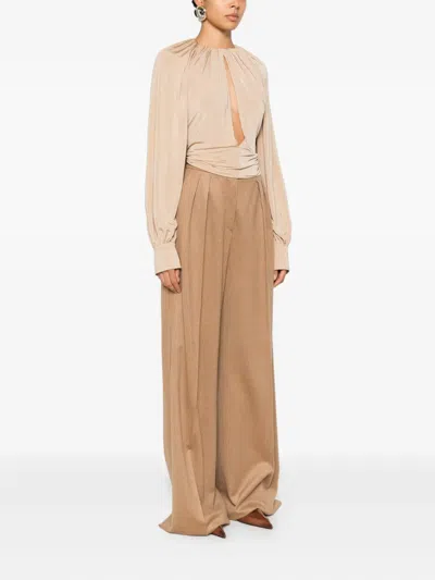 Ferragamo Gathered Long-sleeve Blouse In Neutral