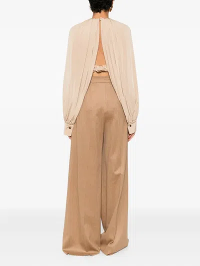 Ferragamo Gathered Long-sleeve Blouse In Neutral