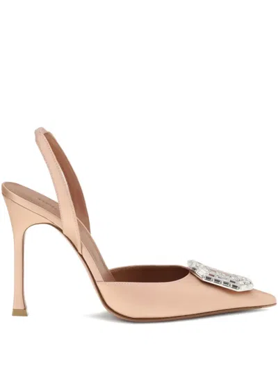 Amina Muaddi 105mm Camelia Jewel-embellished Pointed-toe Heeled Sandal In Neutral