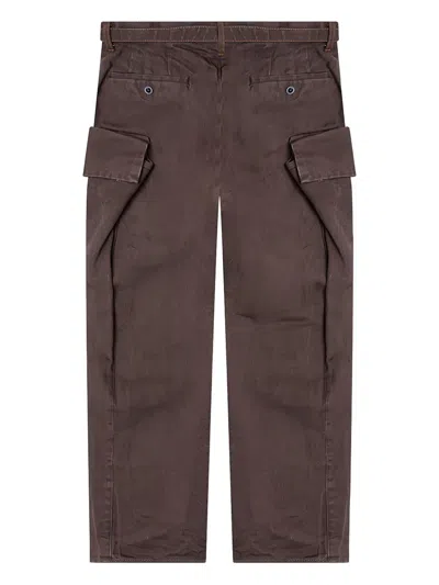 Sacai Buckle Cargo Denim Pants In Brown