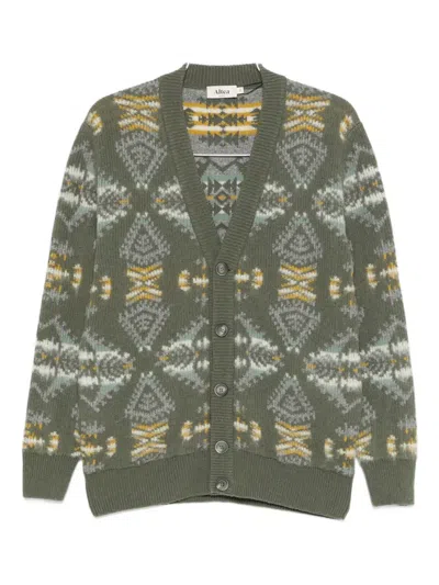 Altea Long Sleeve Jacquard Cardigan In Green