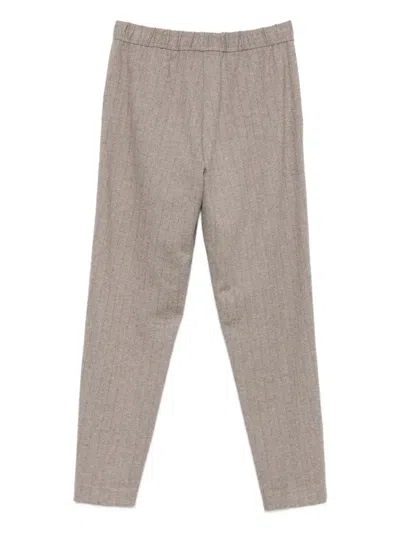 Le Tricot Perugia Herringbone-pattern Trousers In Gray