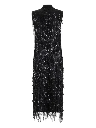 Isabelle Blanche Sequinned Fringed Midi Dress In Black