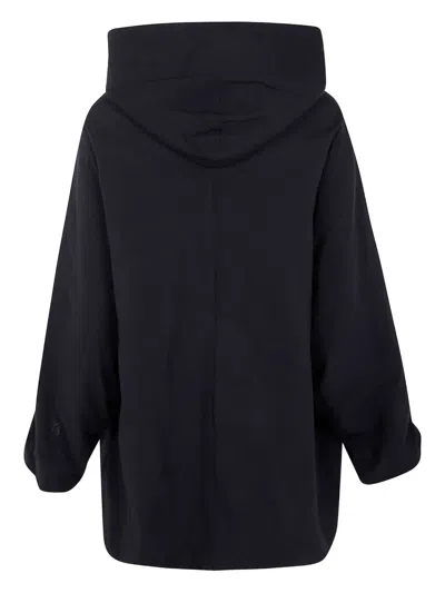 Y's Hooded Buttoned Coat In Black