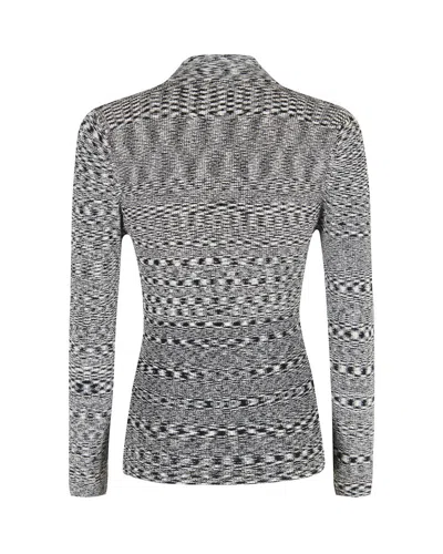 Ganni Black And White Polo Shirt With All-over Space-dye Effect And Button Closure In Fabric Woman In Gray