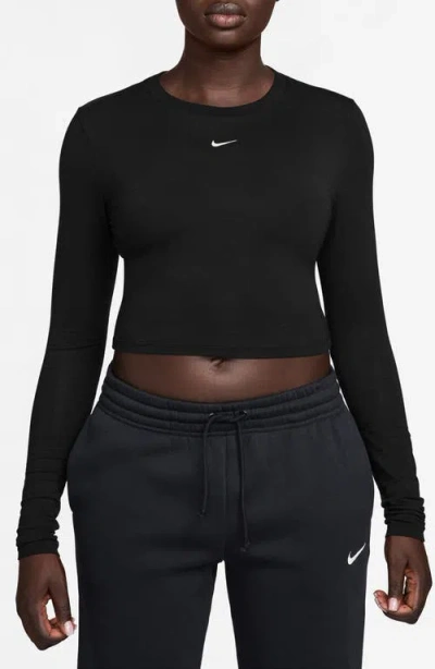 Nike Sportswear Chill Knit Slim Long Sleeve Crop T-shirt In Black
