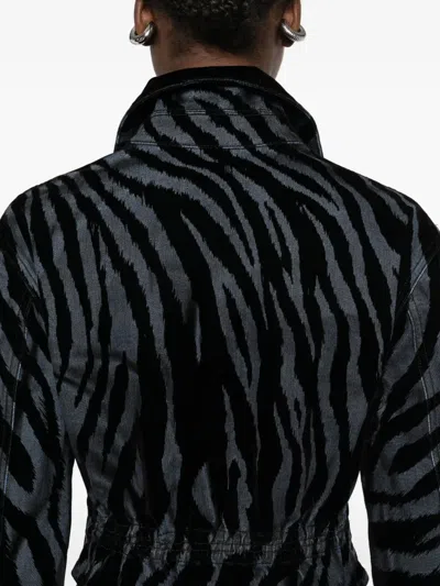 Pence Amelia Zebra-print Collared Jacket In Black