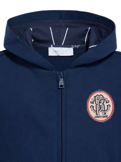 Roberto Cavalli Monogram-panelled Hooded Sweatshirt In Blue
