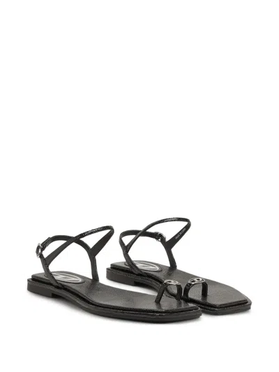 Diesel D-amber Logo-detail Flat Sandals In Black