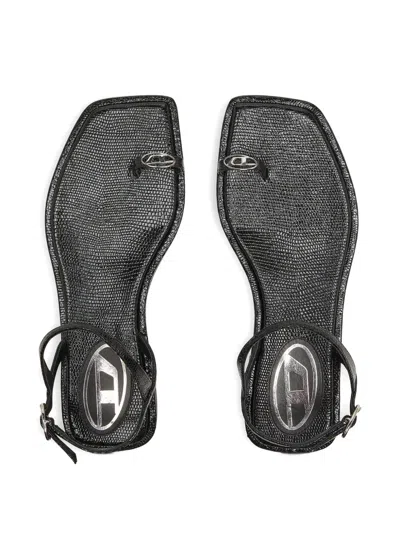 Diesel D-amber Logo-detail Flat Sandals In Black