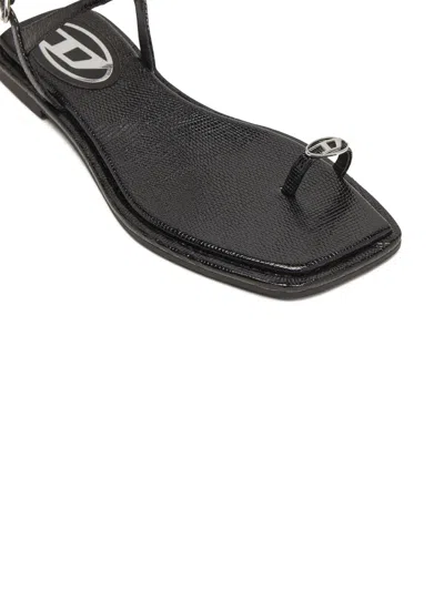 Diesel D-amber Logo-detail Flat Sandals In Black