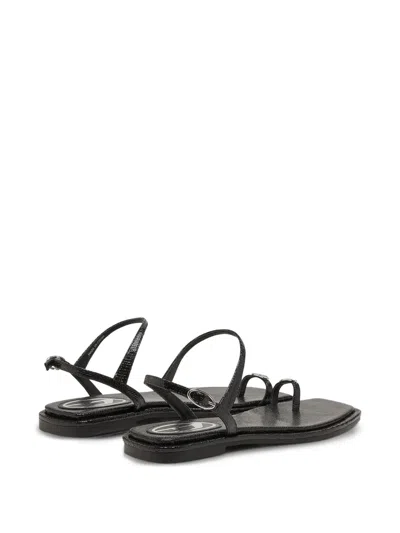 Diesel D-amber Logo-detail Flat Sandals In Black