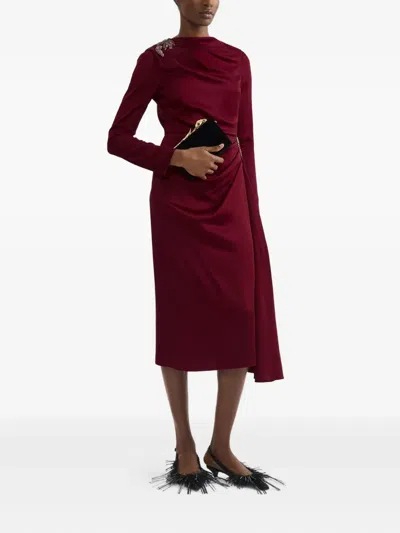 Erdem Long-sleeve Draped Midi Dress In Burgundy