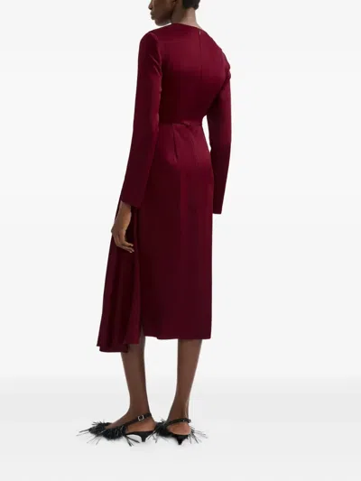 Erdem Long-sleeve Draped Midi Dress In Burgundy