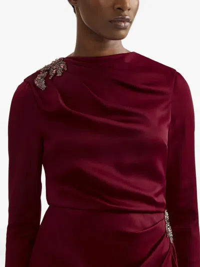 Erdem Long-sleeve Draped Midi Dress In Burgundy