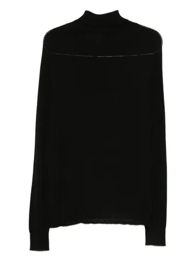 120% Lino Roll-neck Sweater In Black