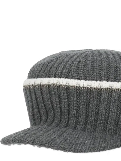Brunello Cucinelli Ribbed Trim Cap In Gray