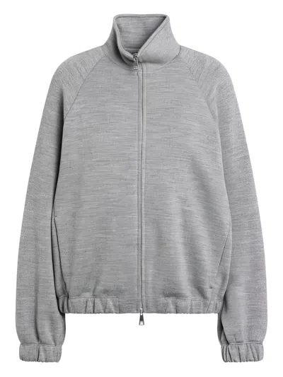 Max Mara High Neck Zip Frine Sweater In Gray