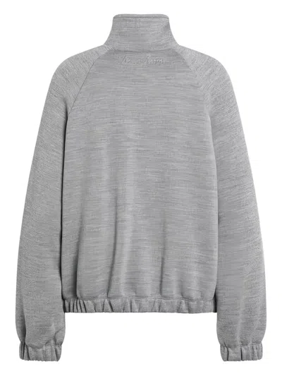 Max Mara High Neck Zip Frine Sweater In Gray