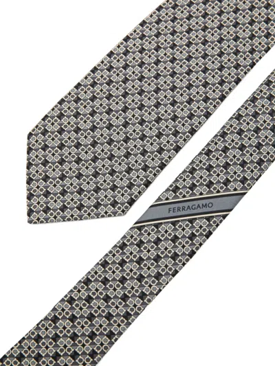 Ferragamo Patterned Tie In Gray