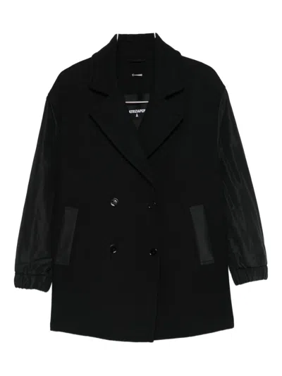 Patrizia Pepe Panelled Double-breasted Coat In Black