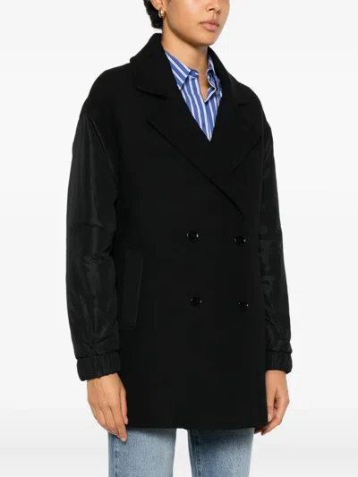 Patrizia Pepe Panelled Double-breasted Coat In Black