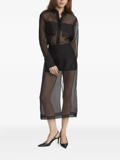 Frame High-rise Silk Organza Midi Skirt In Black