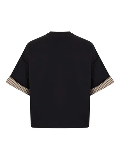 Msgm Checked-sleeve T-shirt In Black