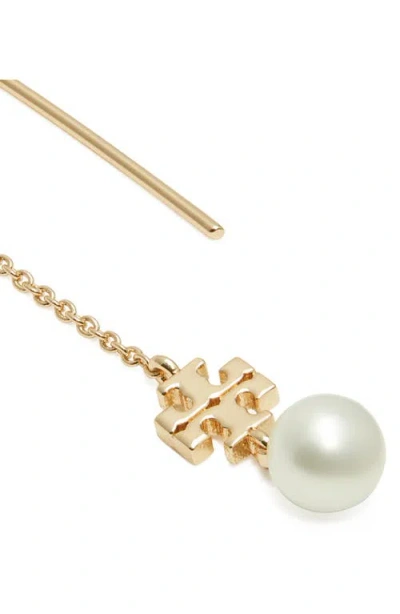 Tory Burch Kira Imitation Pearl Threader Drop Earrings In Gold