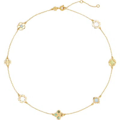 Tory Burch Kira Clover Station Necklace In Gold