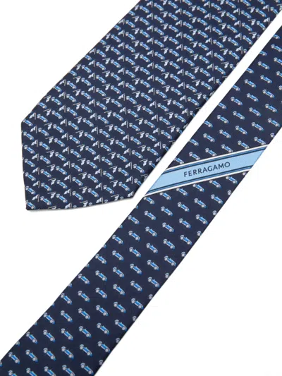 Ferragamo Race-patterned Tie In Blue