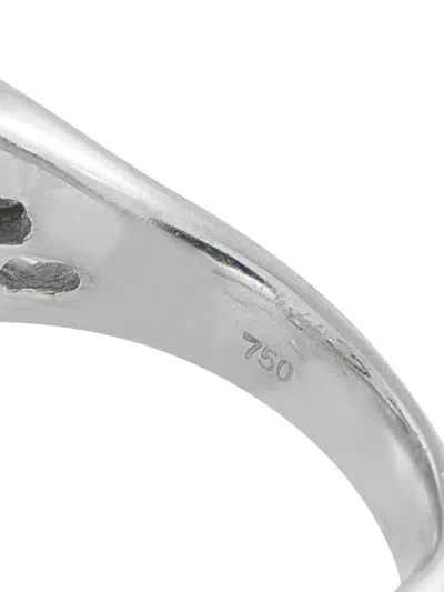 Pre-owned Lb Exclusive 18k White Gold Frog Diamond And Coral Ring In Silver