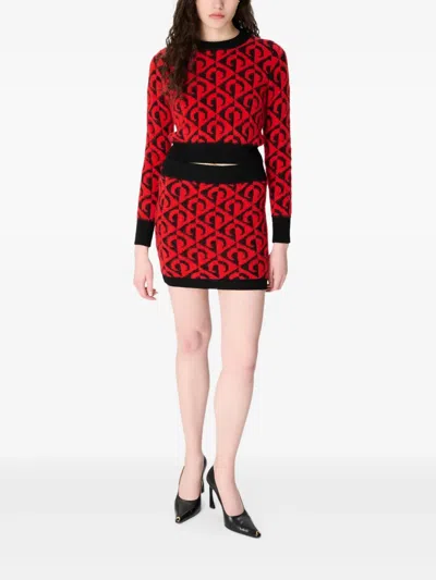 Marine Serre Moon Lozenge-knit Miniskirt In Red