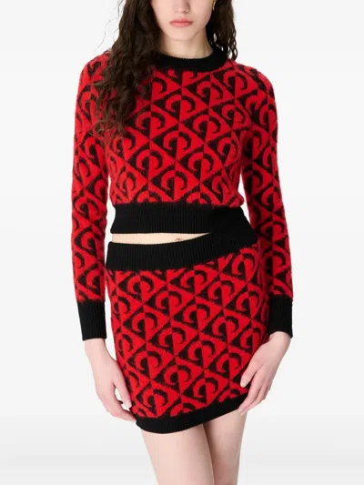 Marine Serre Moon Lozenge-knit Miniskirt In Red