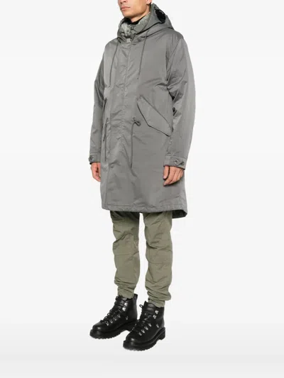 C.p. Company Micro Kei Hooded Drawstring Coat In Gray