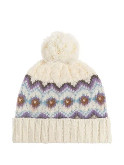 Coach Pompom Patterned Hat In Neutral