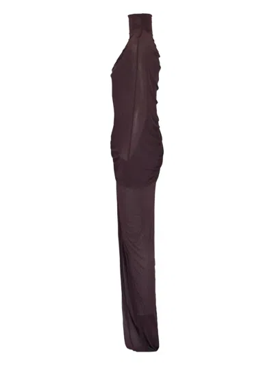 Francesco Murano High-neck Draped Dress In Brown