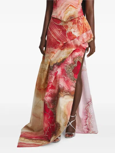 Irina Voinea Printed Asymmetrical Maxi Skirt In Multi