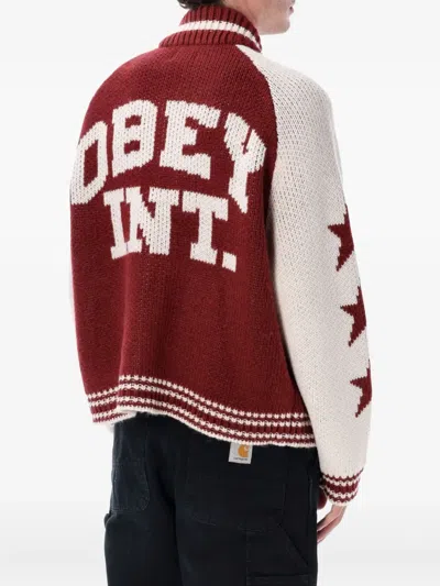 Obey Cowichan Sweater Cardigan In Red