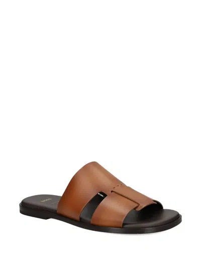 Hugo Boss Woven Flat Sandals In Brown