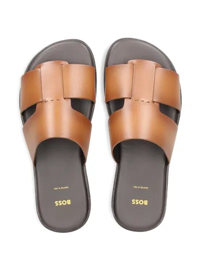 Hugo Boss Woven Flat Sandals In Brown