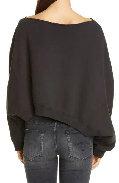 R13 Patti Asymmetric Puff-sleeve Off-the-shoulder Sweatshirt In Black
