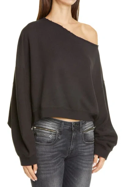 R13 Patti Asymmetric Puff-sleeve Off-the-shoulder Sweatshirt In Black