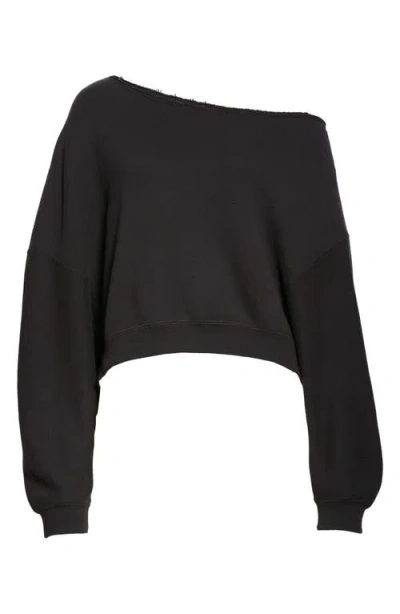 R13 Patti Asymmetric Puff-sleeve Off-the-shoulder Sweatshirt In Black