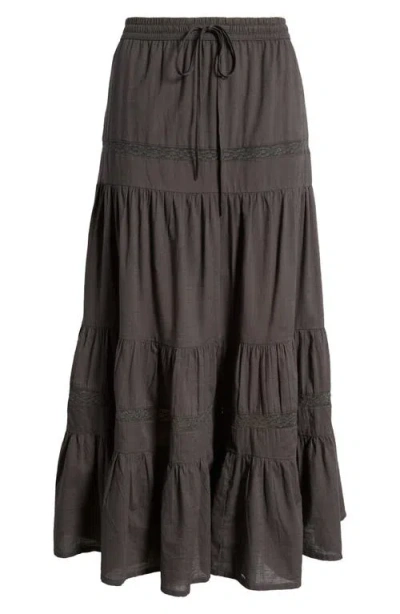 Bp. Tiered Cotton Maxi Skirt In Gray